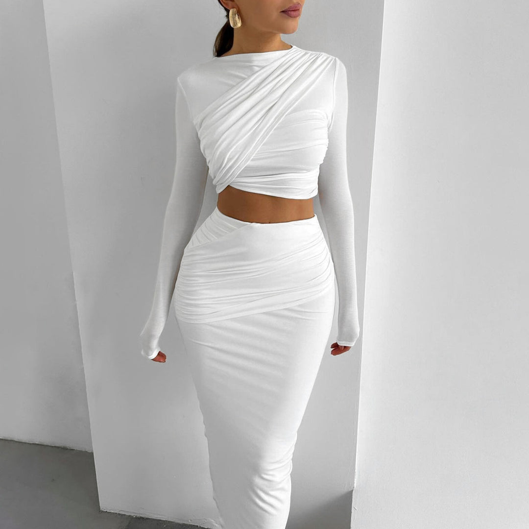 White Bandage Crop Top With Fitted Skirt Co-Ord Set