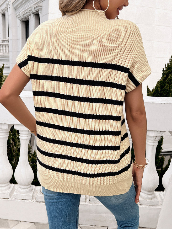 Cream High Neck Striped Top