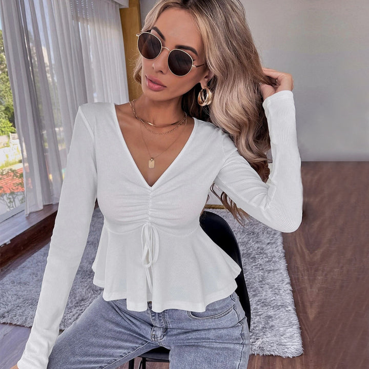 White Full Sleeve Front Ruched Top
