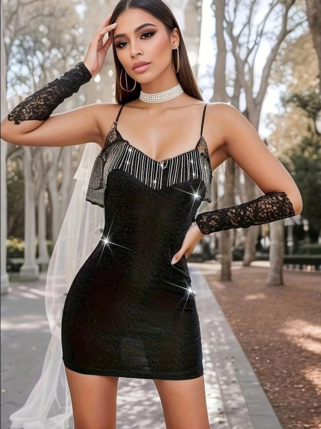 Black Bodycon Tassels Detail Dress
