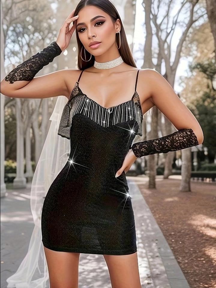 Black Bodycon Tassels Detail Dress