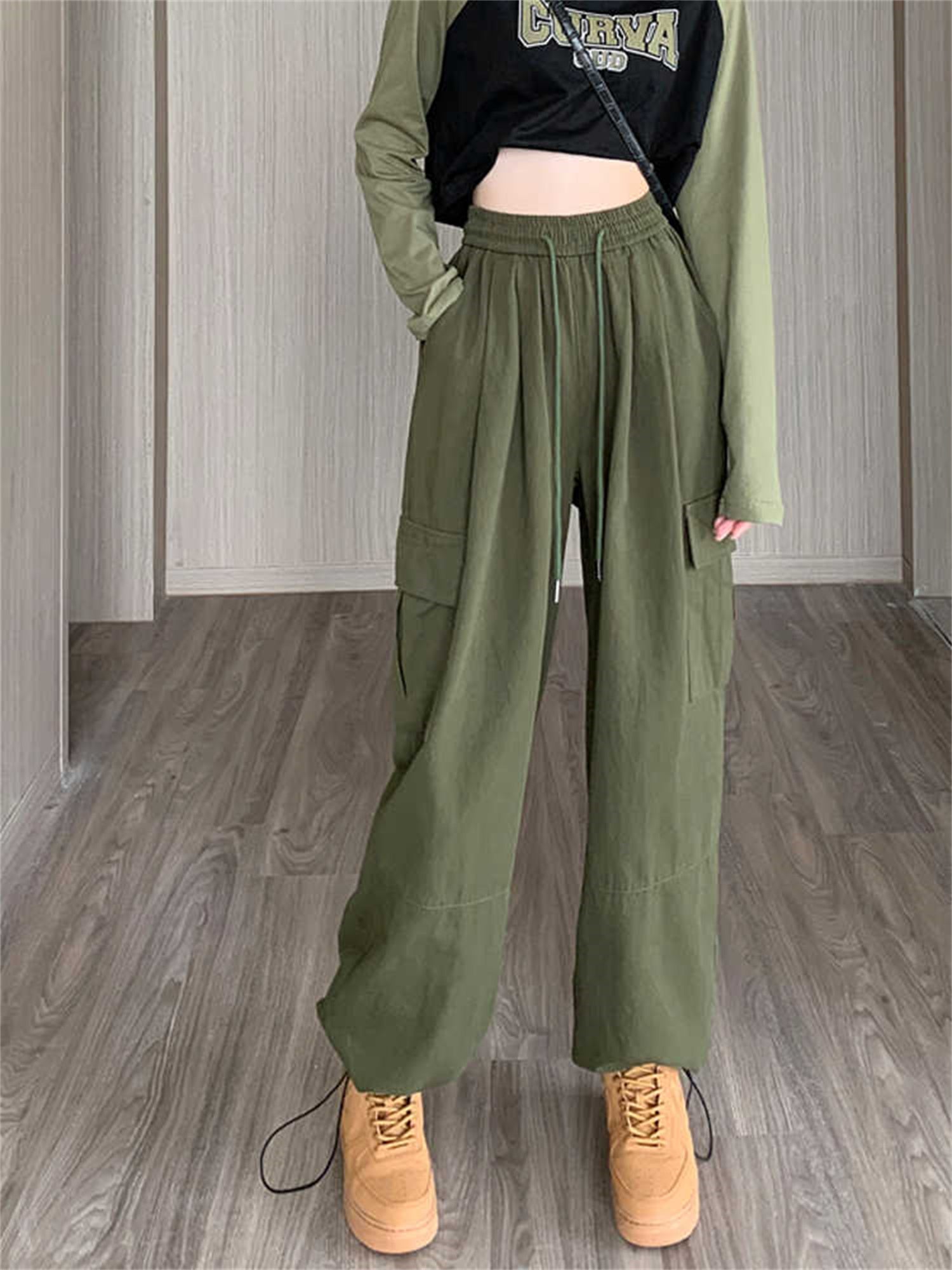 Olive Elasticated Cargo Pocket Trousers