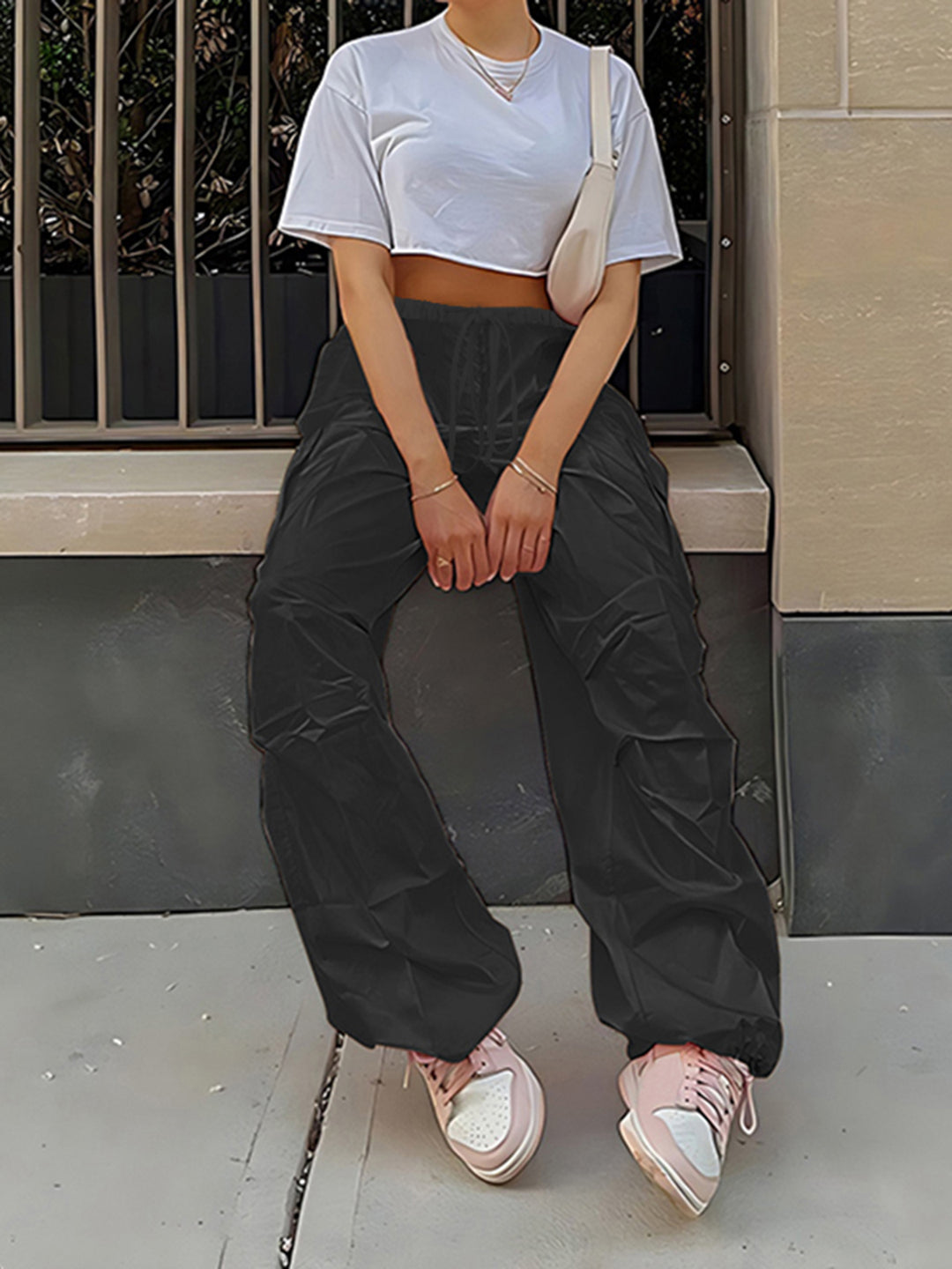 Solid Black Parachute Pants