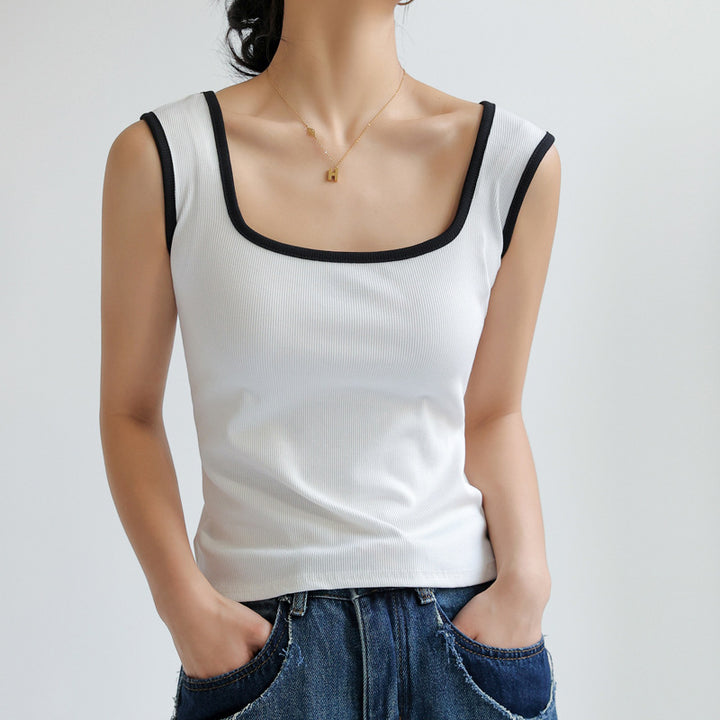 White Tank Top With Contrast Trim