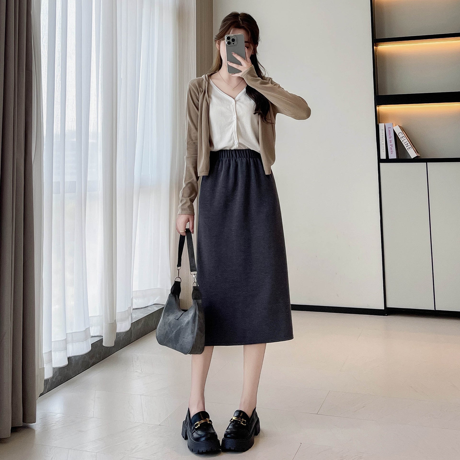 Grey Elasticated A-Line Skirt