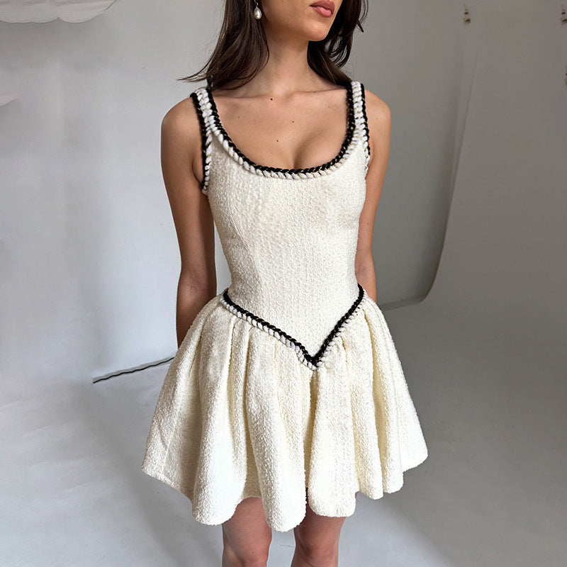White Braided Tape Highlight On Sakter Low Waist Dress