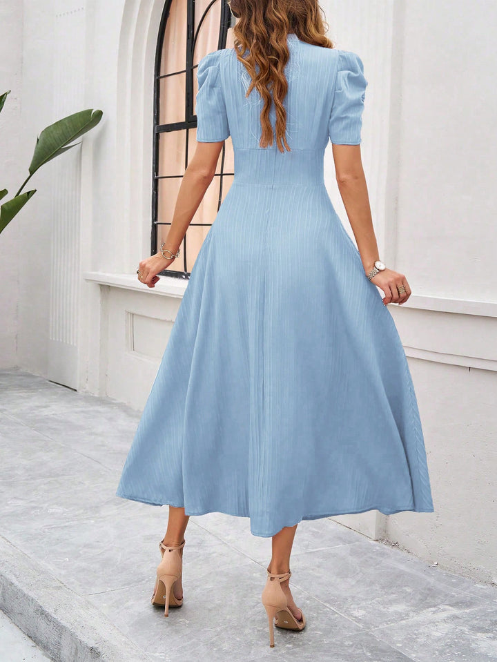 Blue Fit And Flare Midi Dress