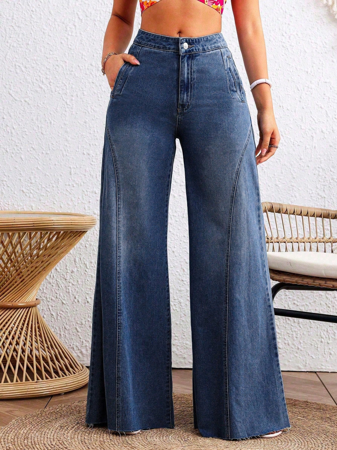 Blue Low Waist Wide Leg Denim