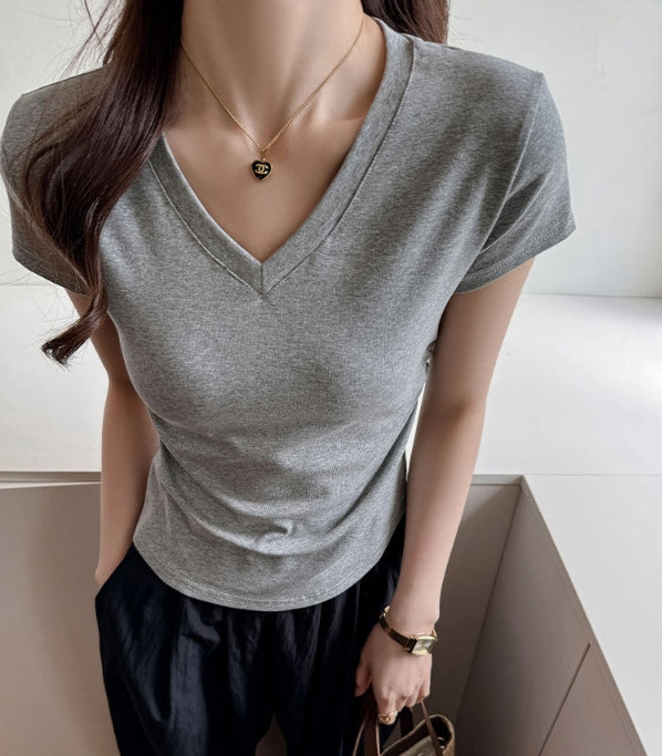 Grey V-Neck Relaxed Fit T-Shirt