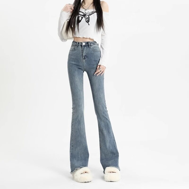 Blue Flared Freyed Hem Denim