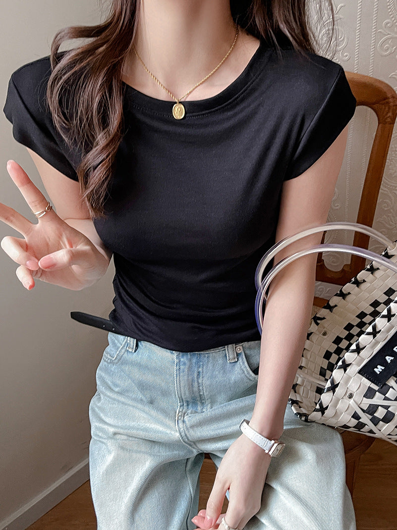Black Round Neck Solid T-Shirt