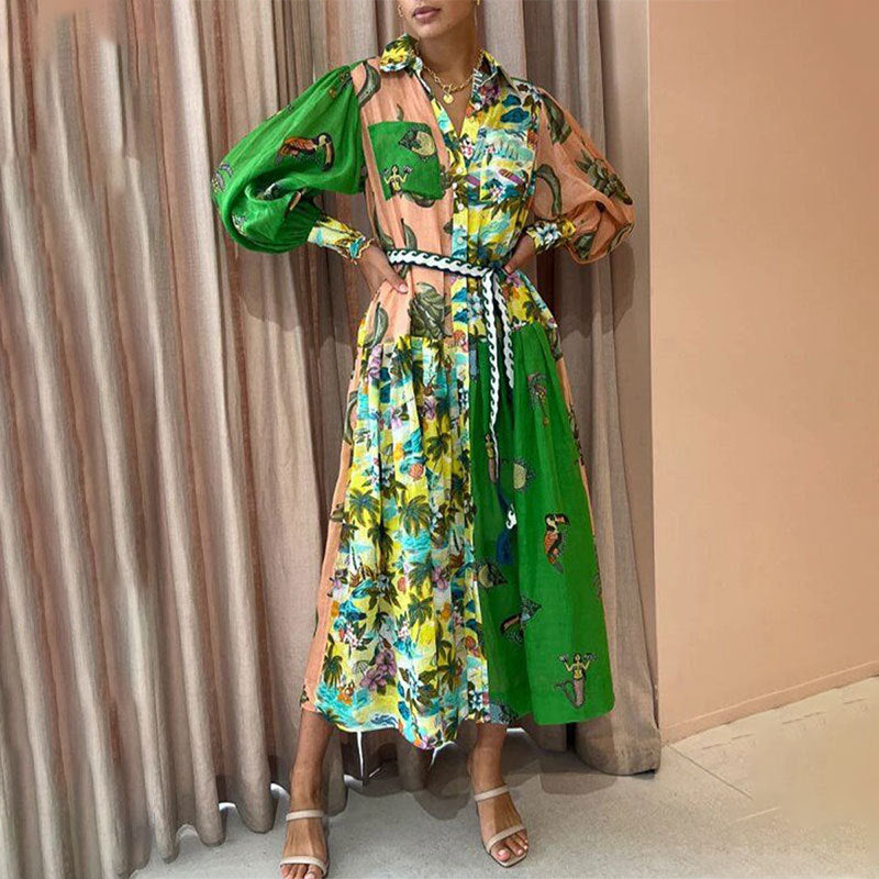 Green Printed Shirt Dress