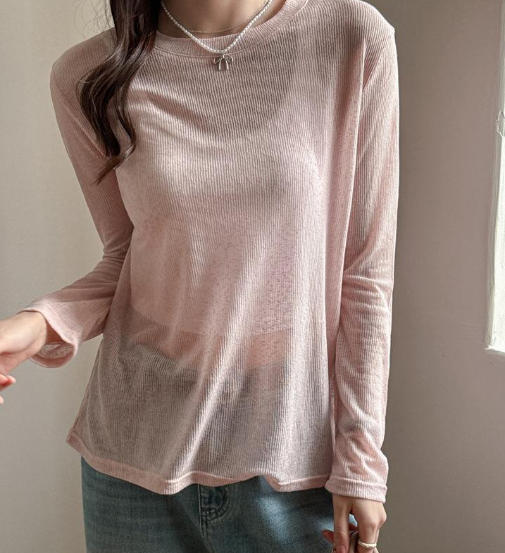 Pink Crew Neck Full Sleeve Fine Knit Top