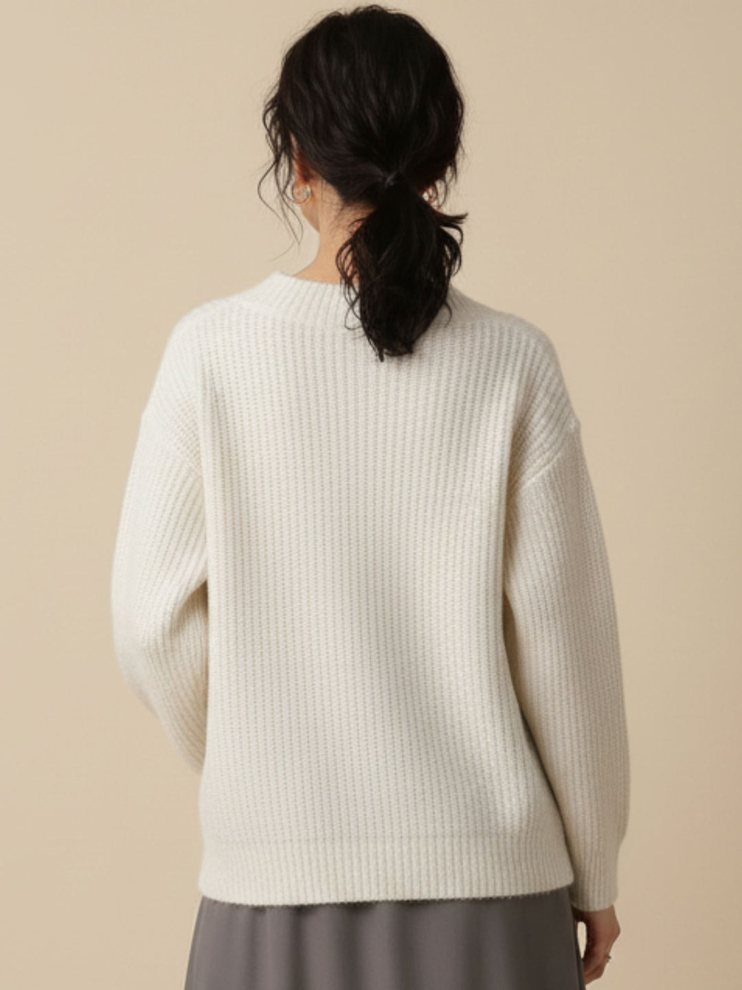 White Full Sleeve V Neck Sweater