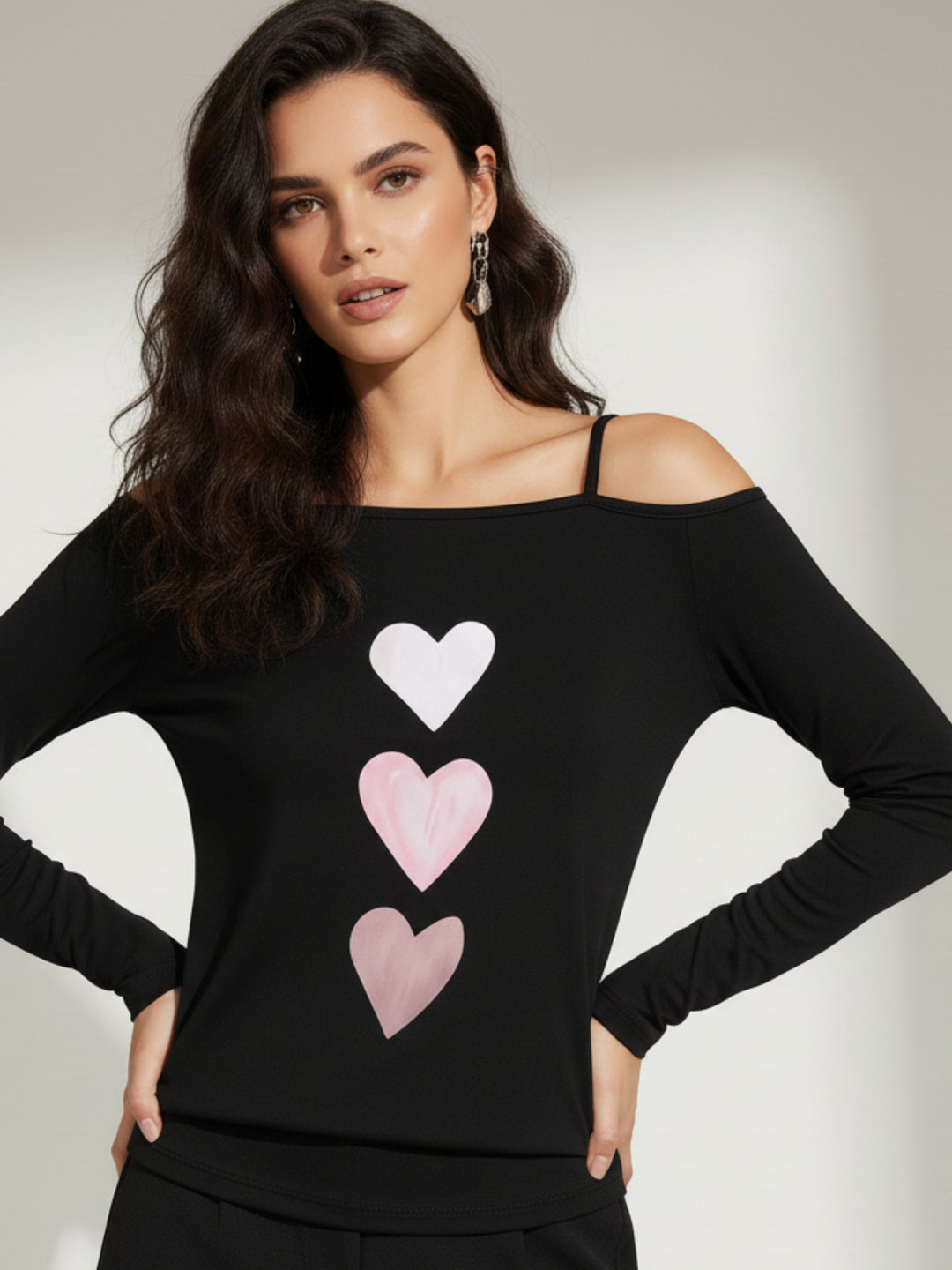 Pink Cold Shoulder Graphic Printed T-Shirt