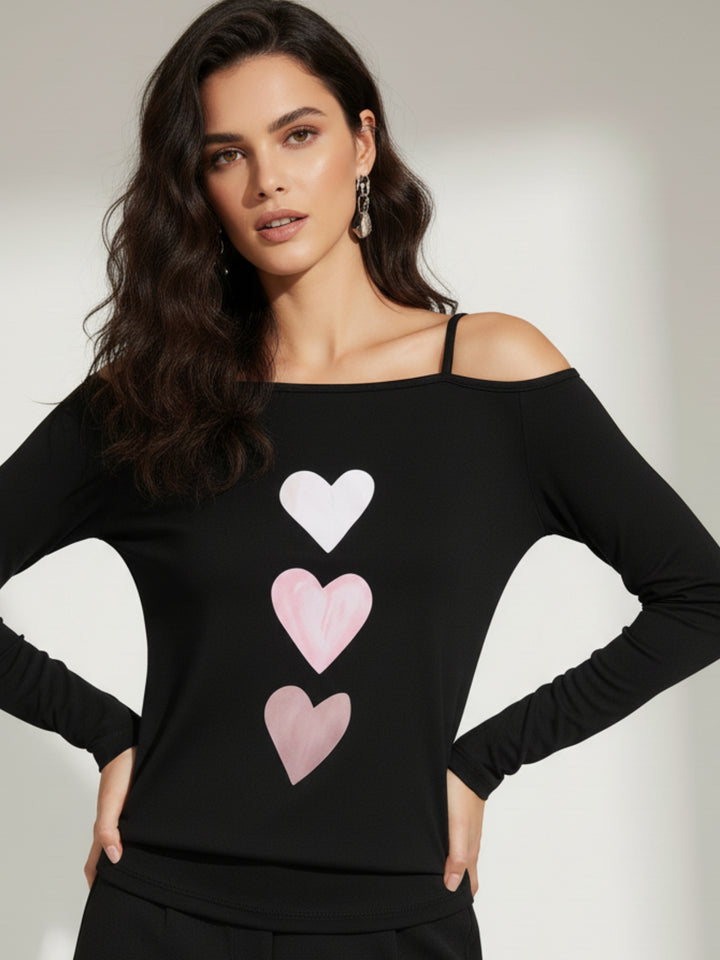 Pink Cold Shoulder Graphic Printed T-Shirt