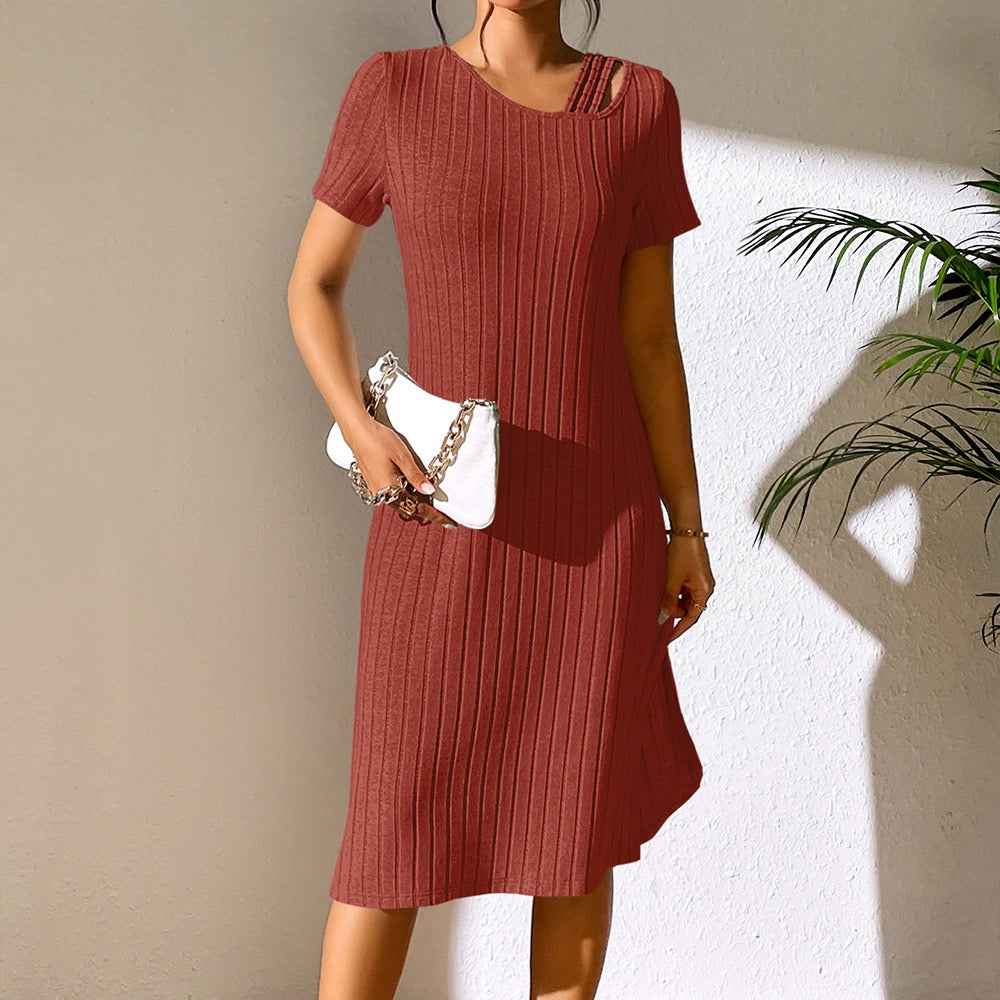 Orange Aline Ribbed Midi Slit Dress