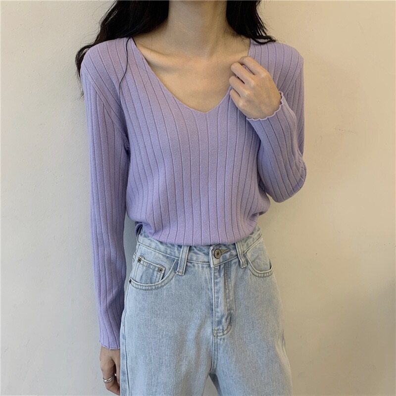Plunge Neck Purple Knit Top