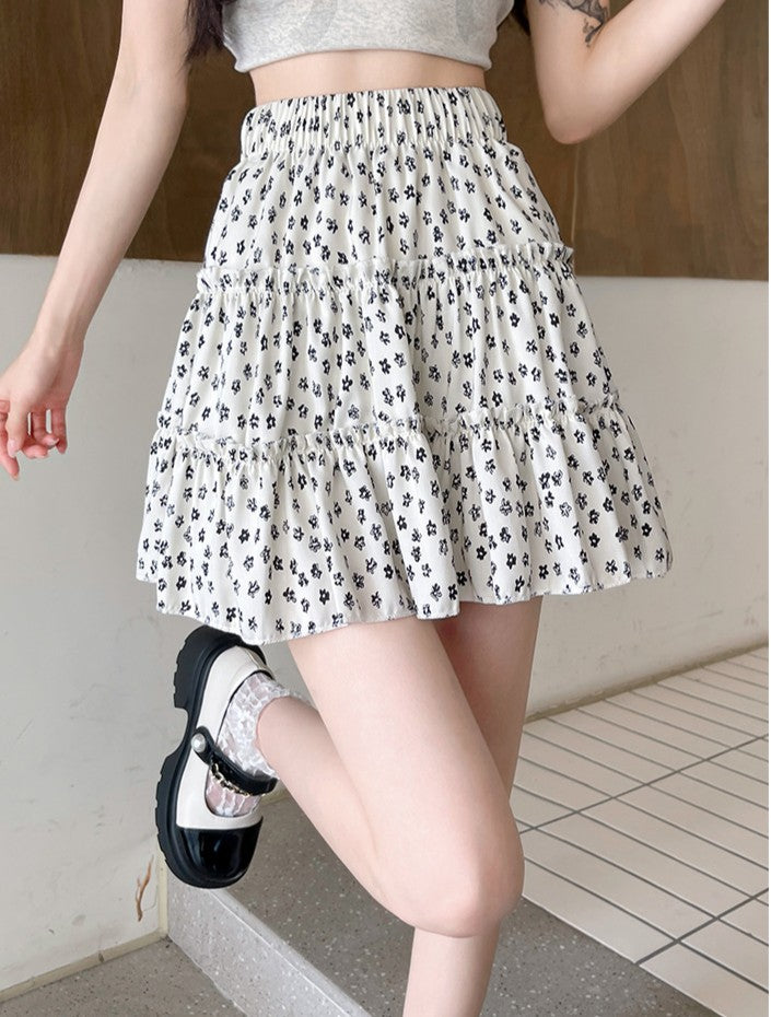 White Printed Tiered Skirt