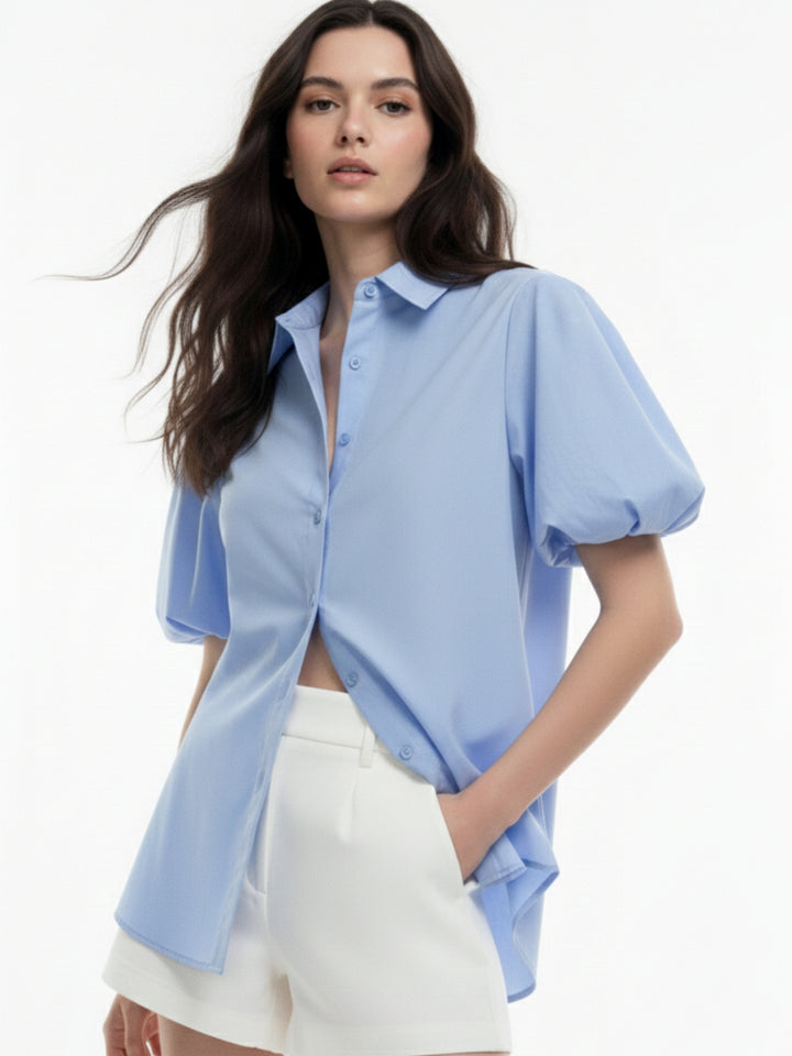Blue Oversized Puff Sleeve Shirt