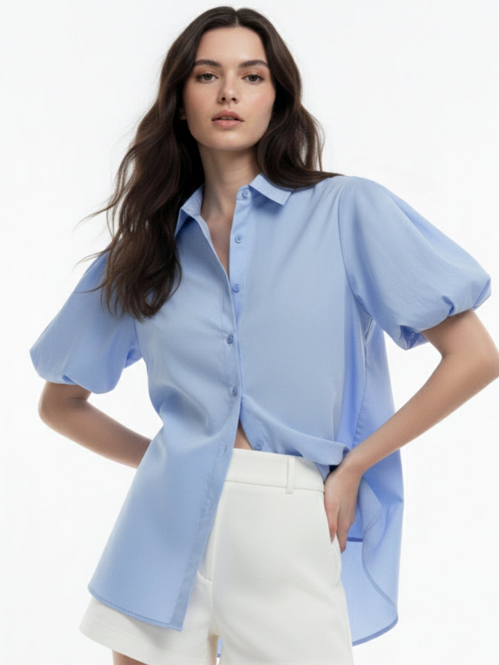 Blue Oversized Puff Sleeve Shirt