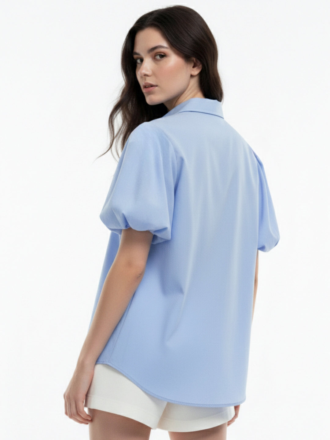Blue Oversized Puff Sleeve Shirt
