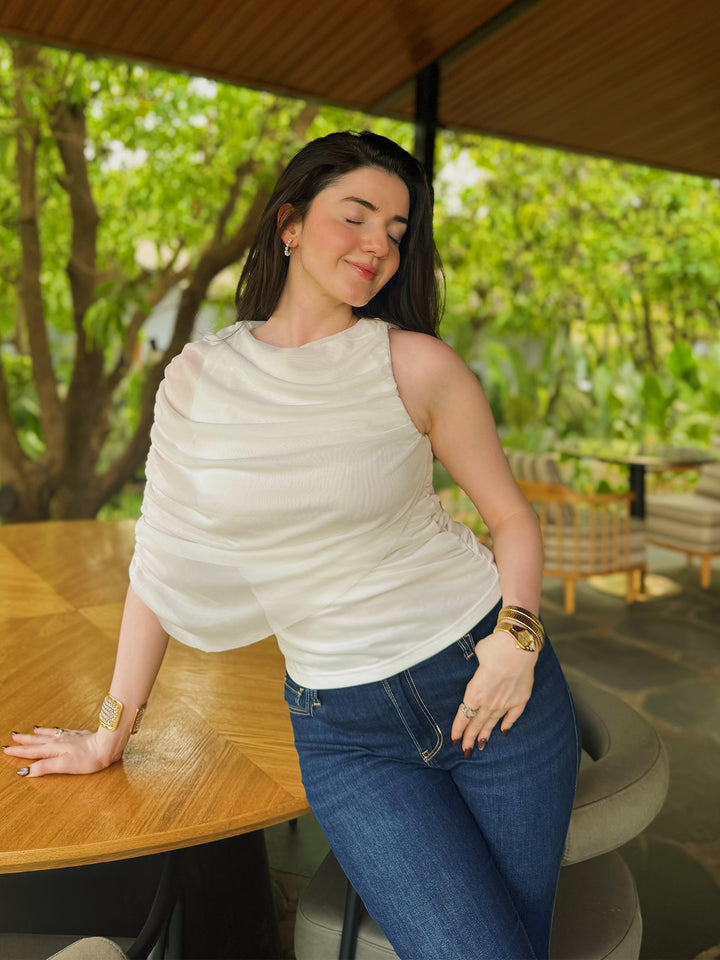 White Cape Detail Mesh Top