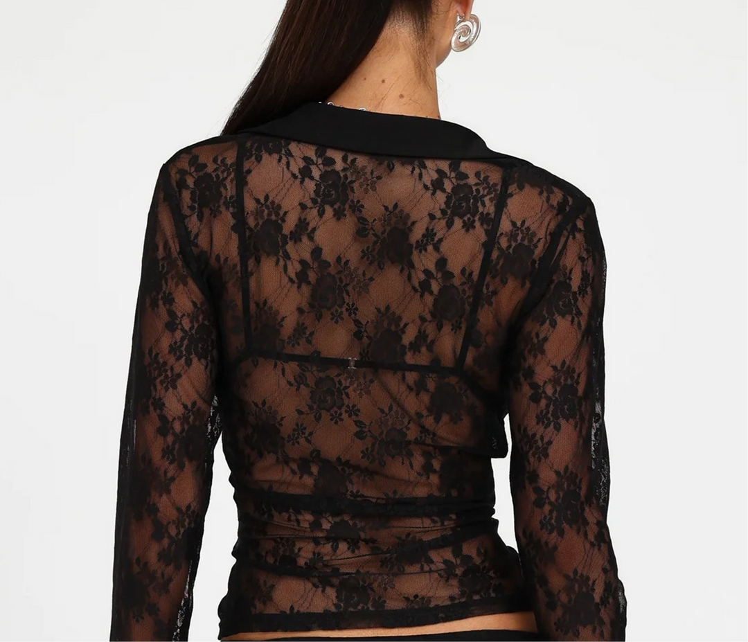Black Cropped Lace Shirt