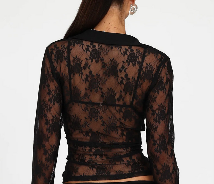 Black Cropped Lace Shirt