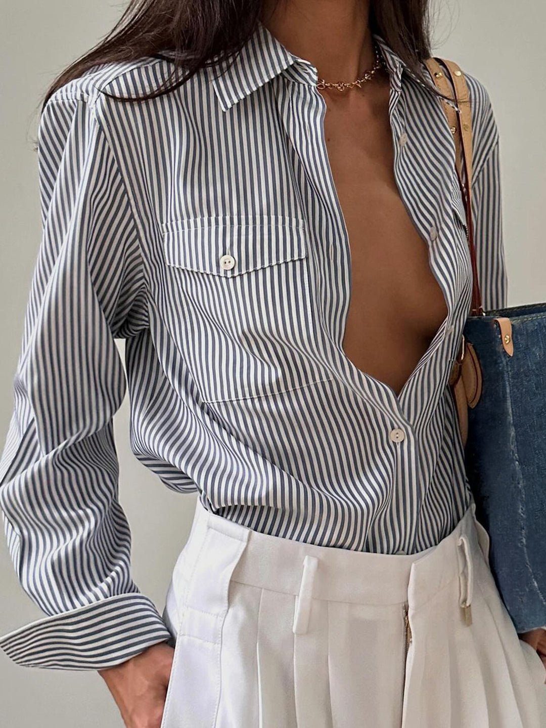 Blue Striped Double Pocket Shirt