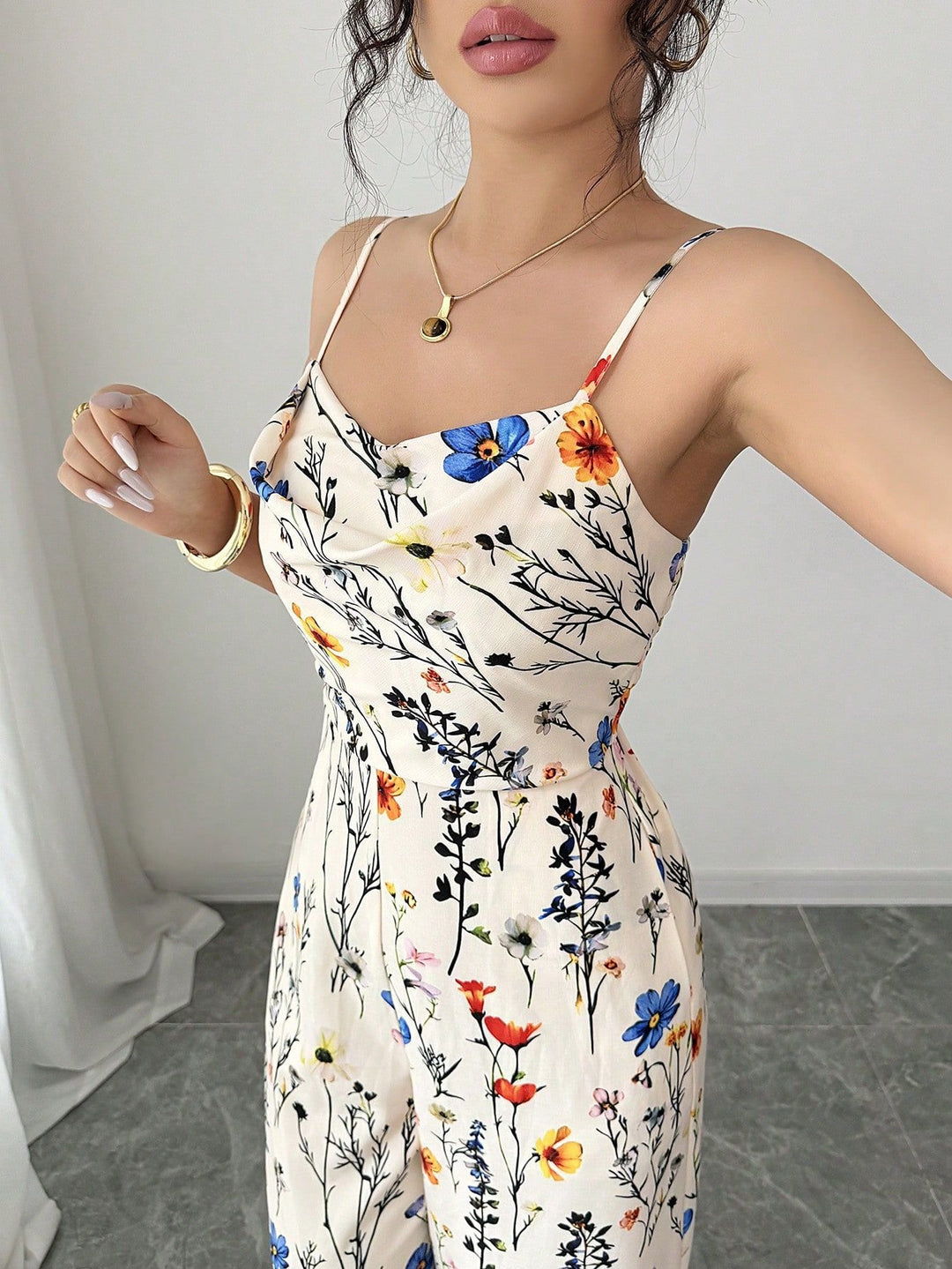 Multicolor Shoulder strap printed Jumpsuit