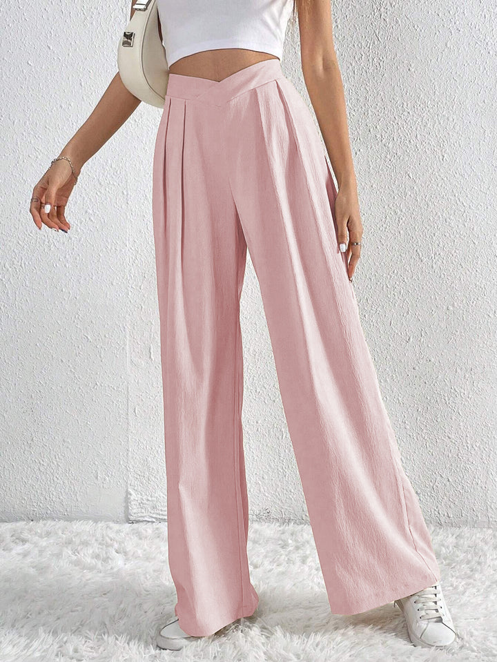 Pink Solid Wide Leg Trousers
