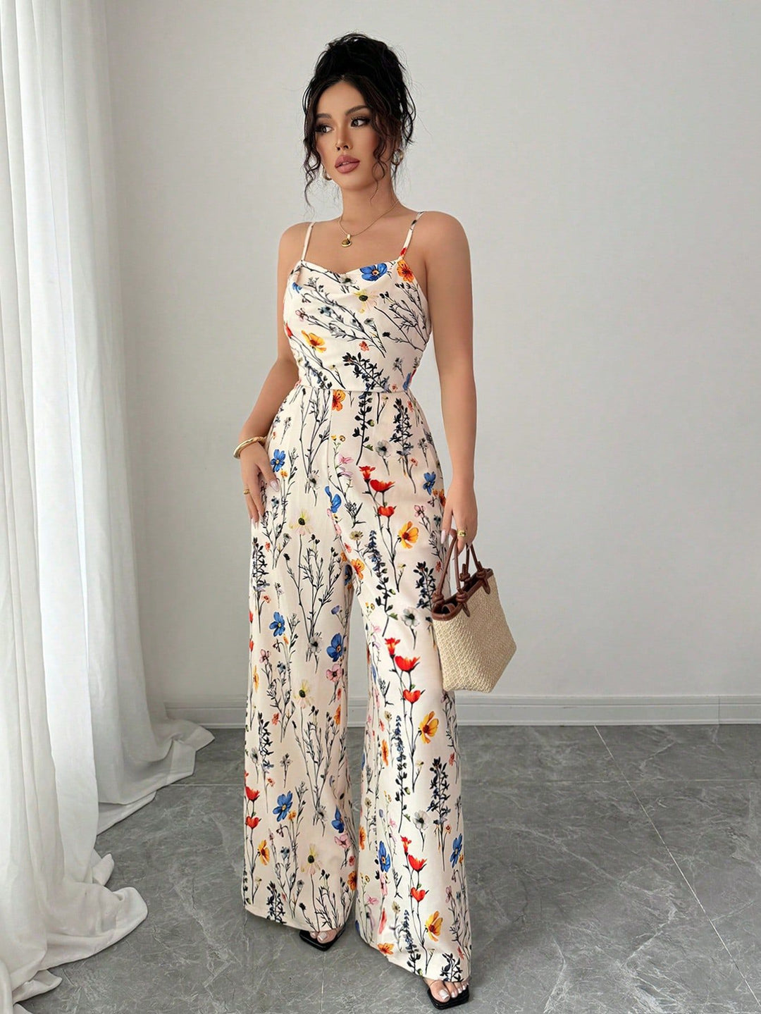 Multicolor Shoulder strap printed Jumpsuit