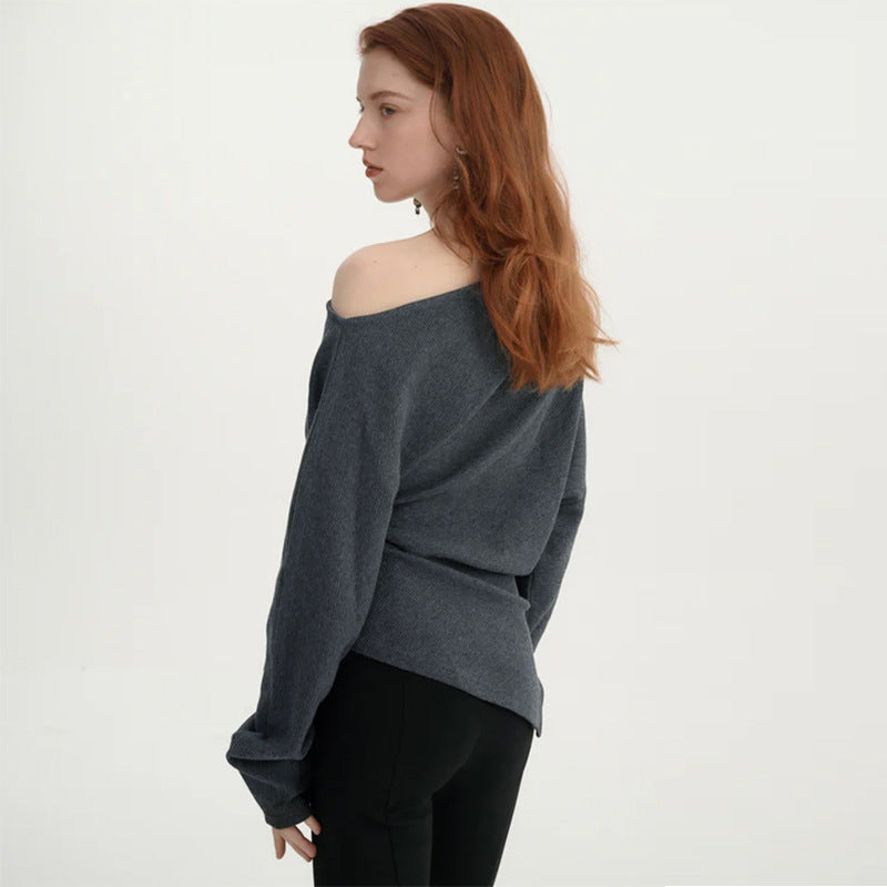 One Shoulder Long Sleeves, Uneven Hem Fitted Top