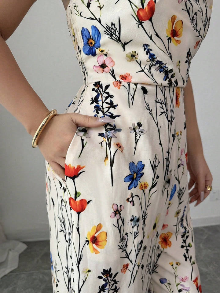 Multicolor Shoulder strap printed Jumpsuit