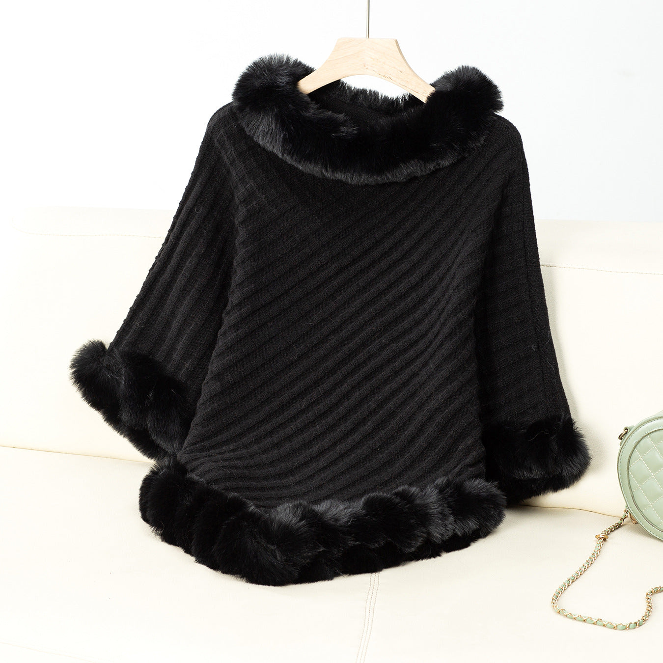 Black Furry Asymmetrical Hem Sweaters