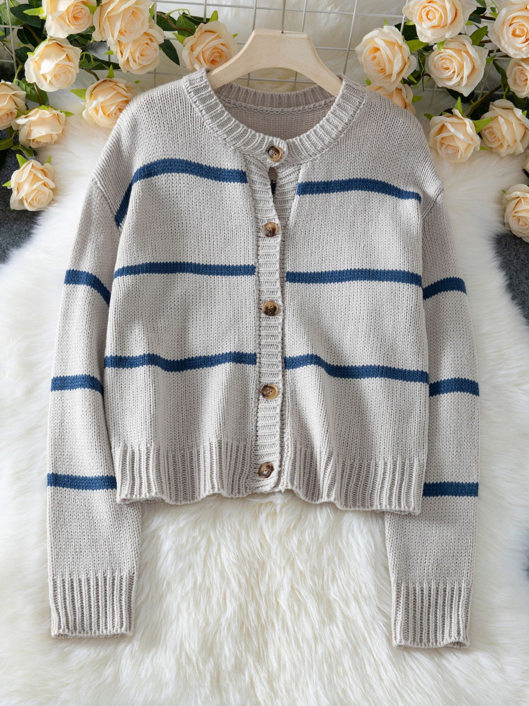 Grey Full Sleeves Button Down Cardigans