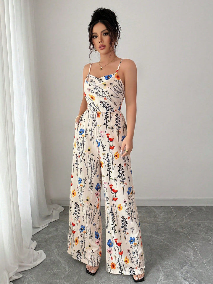 Multicolor Shoulder strap printed Jumpsuit