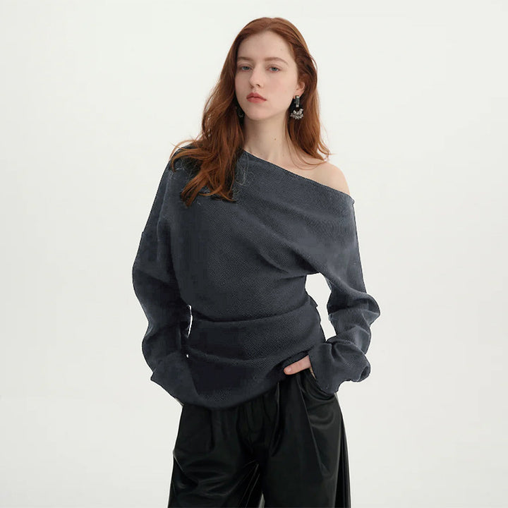One Shoulder Long Sleeves, Uneven Hem Fitted Top