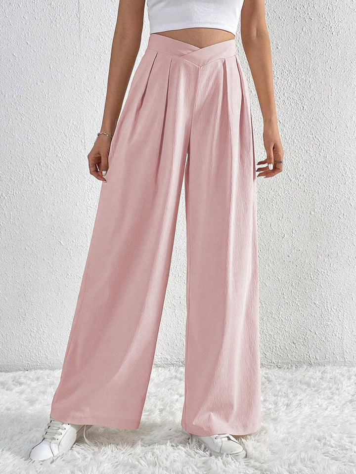 Pink Solid Wide Leg Trousers