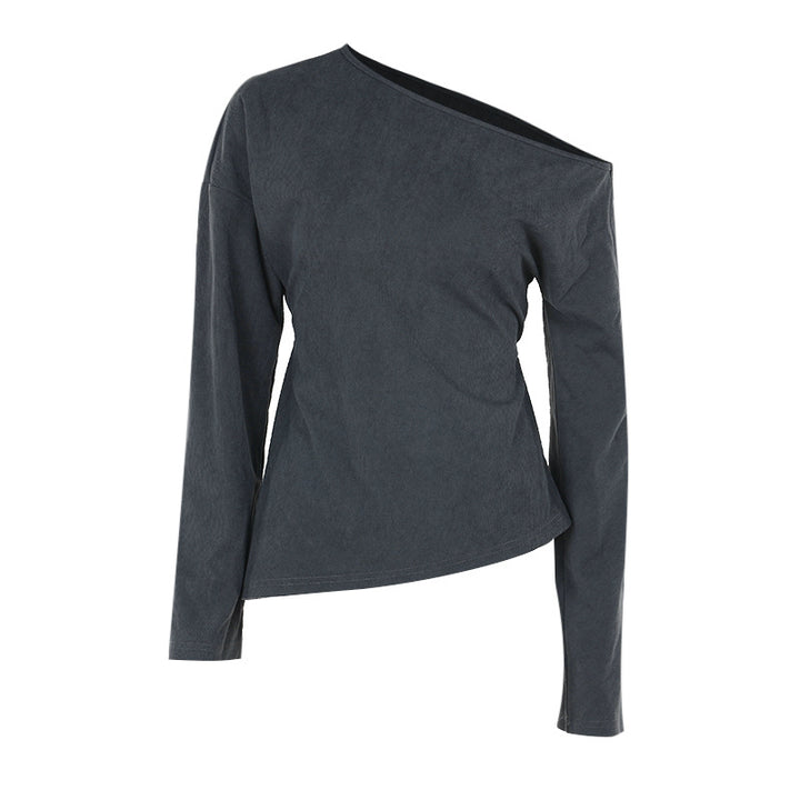 One Shoulder Long Sleeves, Uneven Hem Fitted Top