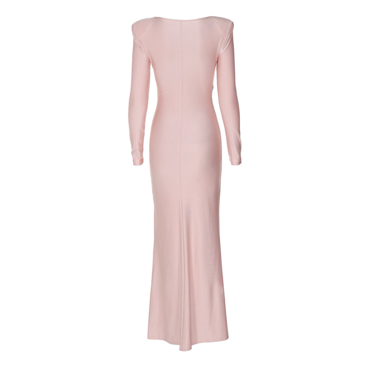 Pink Full Sleeve Fitted Evening Long Dress