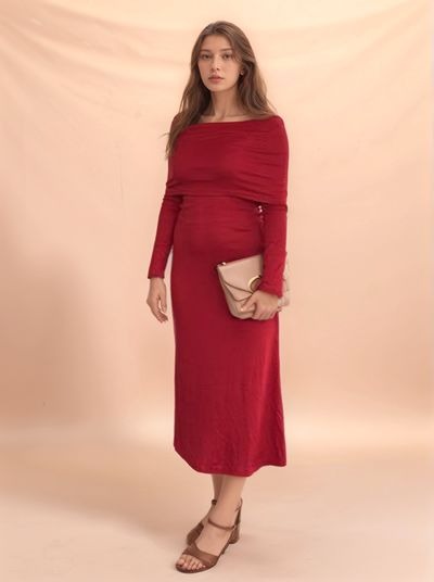 Red Off Shoulder Maxi Dress