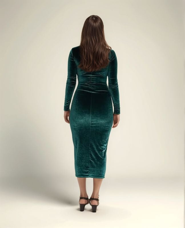 Green Long Sleeve Evening Dress