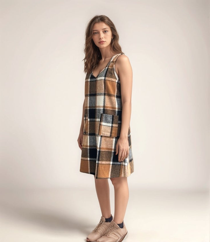 Flannel Pinafore Dress With Front Pockets