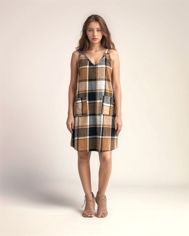 Flannel Pinafore Dress With Front Pockets