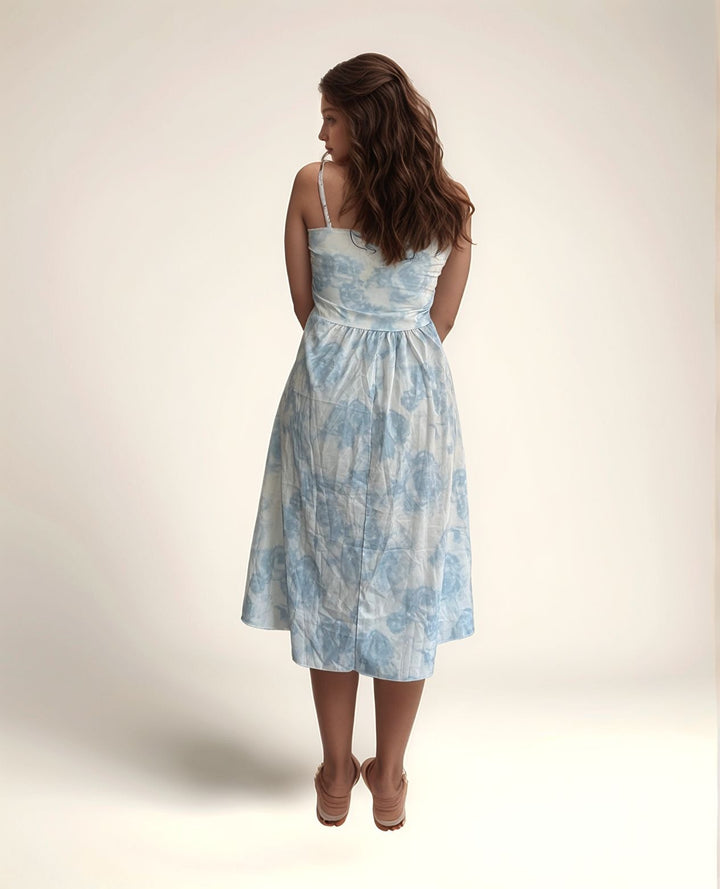 Floral Print Blue Midi Dress