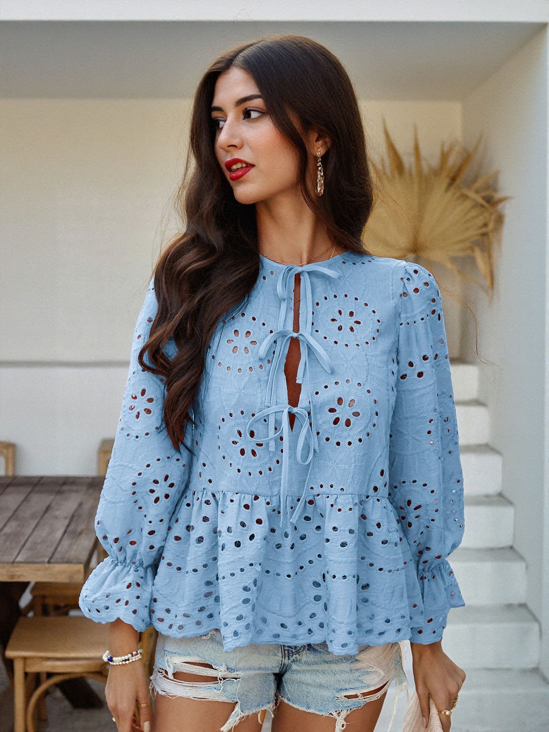 Blue Schiffli Top