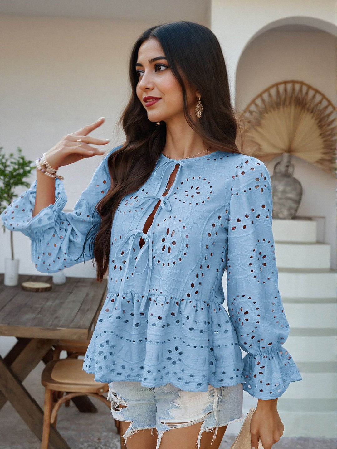 Blue Schiffli Top
