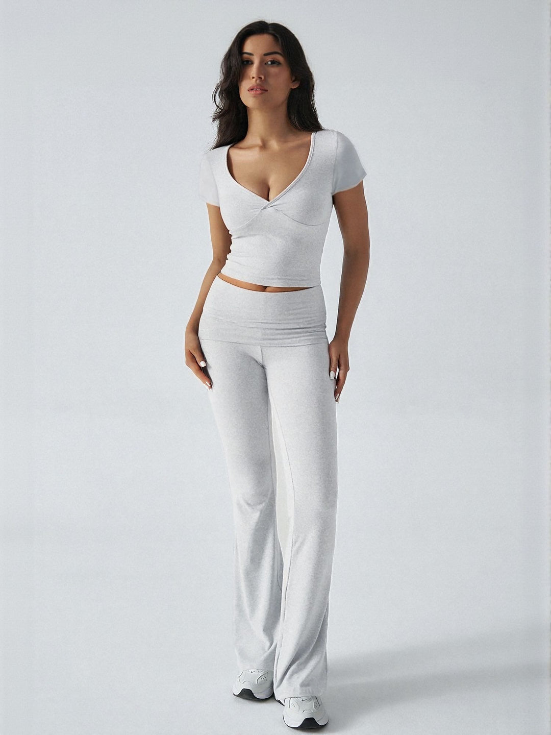 White Crop Fitted Sleeveless Top With Fit And Flare Pants